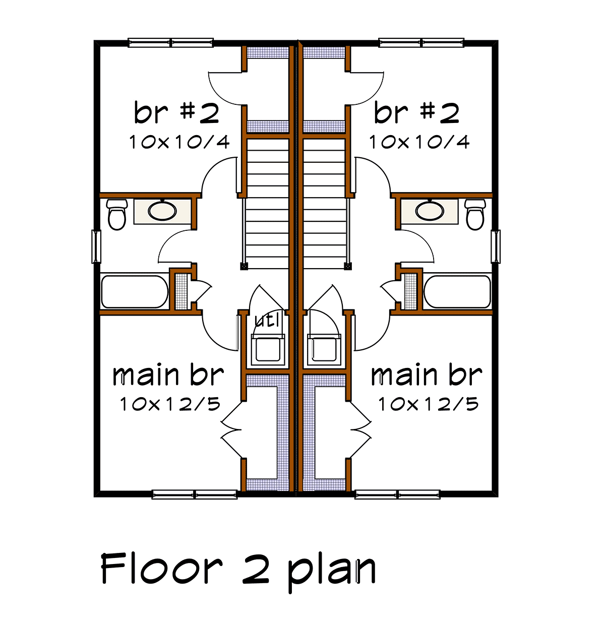 Multi-Family Plan 72793 with 4 Bed, 4 Bath Level Two