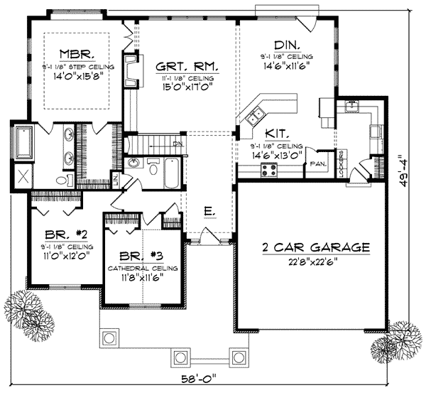 Plan 73049 | with 3 Bed, 2 Bath, 2 Car Garage