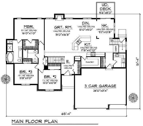 Plan 73213 | Traditional Style with 3 Bed, 2 Bath, 3 Car Garage