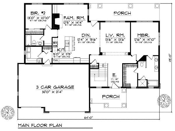 Plan 73233 | Traditional Style with 2 Bed, 2 Bath, 3 Car Garage