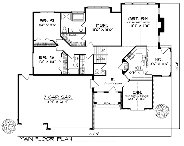 Plan 73268 | Traditional Style with 3 Bed, 3 Bath, 3 Car Garage