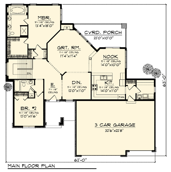Plan 73319 | Traditional Style with 2 Bed, 2 Bath, 3 Car Garage