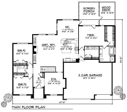 Plan 73345 | One-Story Style with 3 Bed, 2 Bath, 3 Car Garage