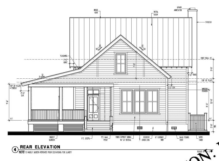 Country, Historic House Plan 73838 with 3 Bed, 3 Bath Rear Elevation