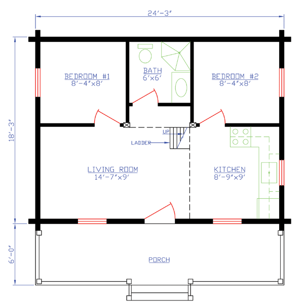 Plan 74102 | Narrow Lot Style with 2 Bed, 1 Bath