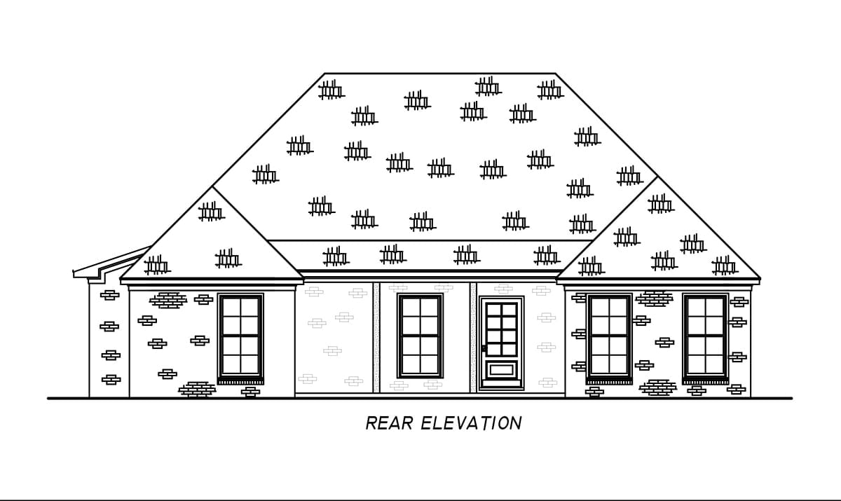 Acadian, French Country, Traditional House Plan 74681 with 4 Bed, 2 Bath, 2 Car Garage Rear Elevation