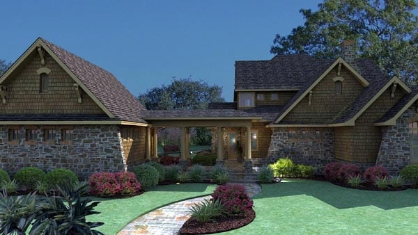 Country, Craftsman, Tuscan Plan with 2552 Sq. Ft., 3 Bedrooms, 3 Bathrooms, 2 Car Garage Rear Elevation