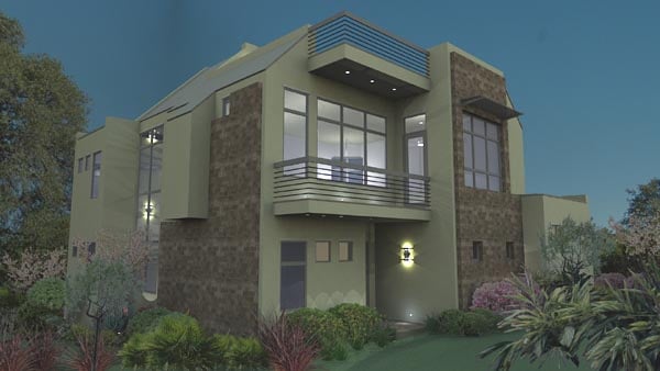 Contemporary, Florida, Modern Plan with 2562 Sq. Ft., 3 Bedrooms, 4 Bathrooms, 2 Car Garage Rear Elevation