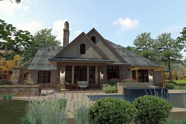 Craftsman, Traditional, Tuscan Plan with 2397 Sq. Ft., 3 Bedrooms, 3 Bathrooms, 2 Car Garage Rear Elevation