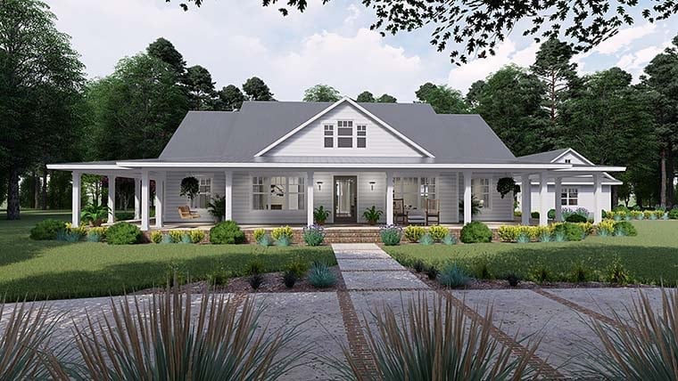 Country, Farmhouse, Southern Plan with 2748 Sq. Ft., 3 Bedrooms, 2 Bathrooms, 3 Car Garage Elevation