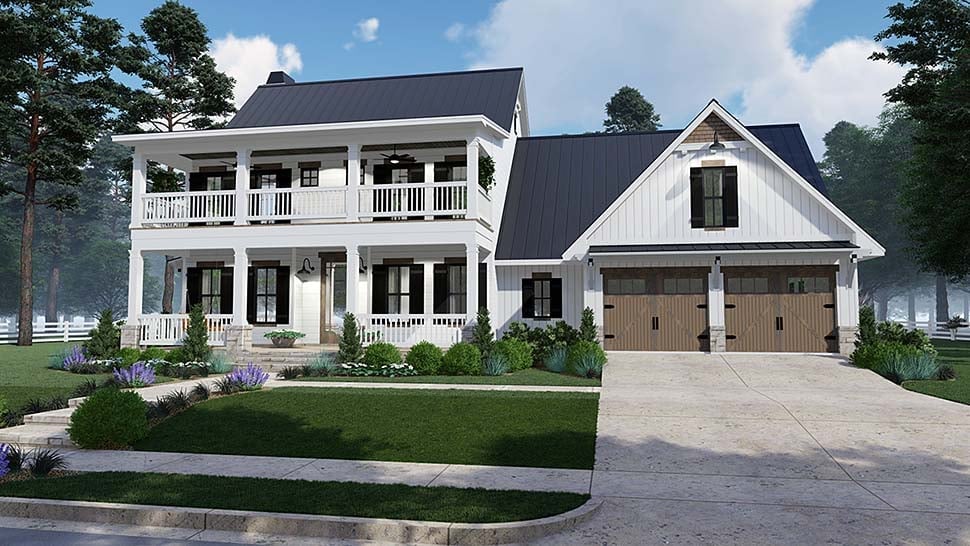 Colonial, Country, Southern Plan with 2458 Sq. Ft., 3 Bedrooms, 3 Bathrooms, 2 Car Garage Elevation