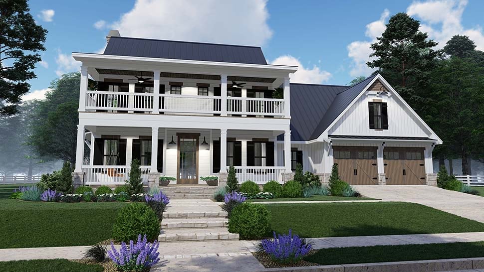 Colonial, Country, Southern Plan with 2458 Sq. Ft., 3 Bedrooms, 3 Bathrooms, 2 Car Garage Picture 2