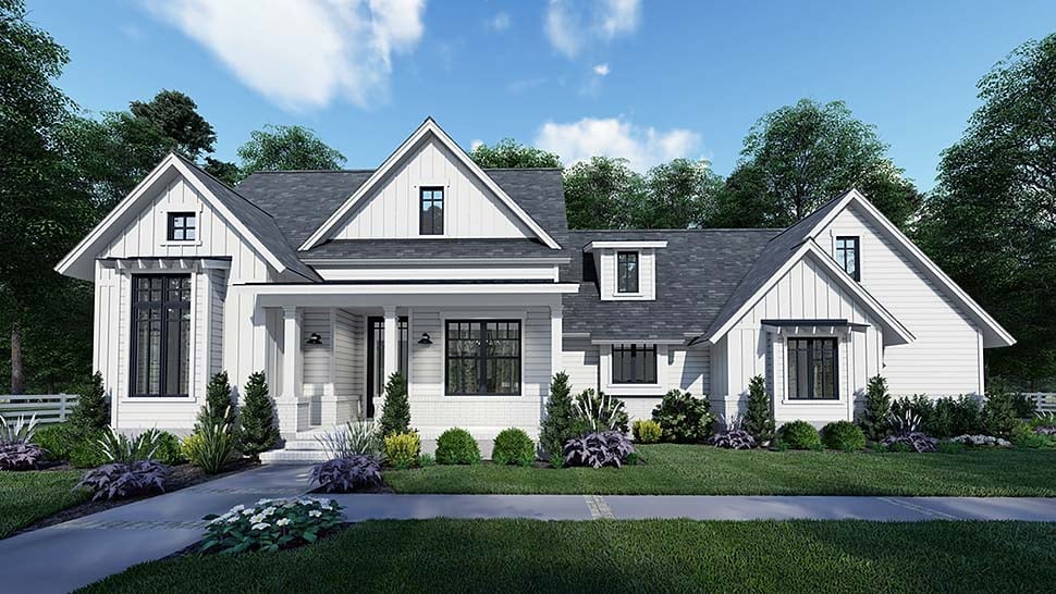 Country, Craftsman, Farmhouse, Southern Plan with 1486 Sq. Ft., 3 Bedrooms, 2 Bathrooms, 2 Car Garage Elevation