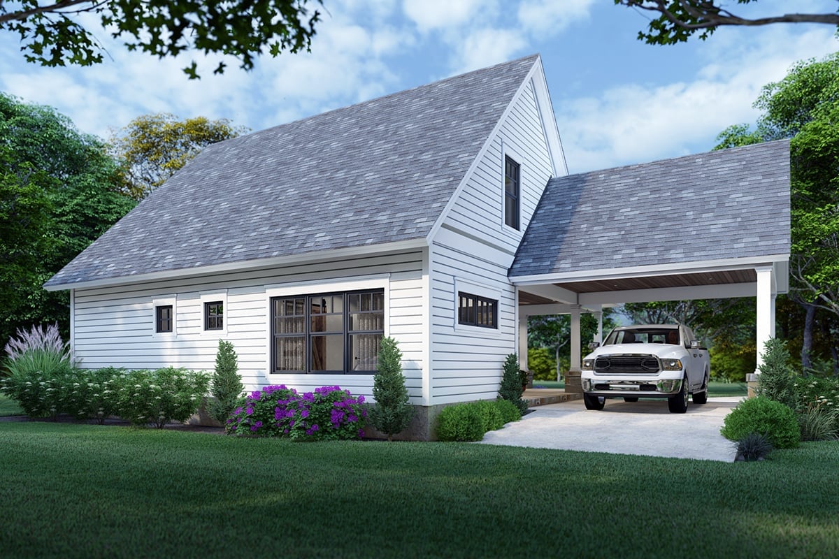 Cottage, Farmhouse Plan with 1302 Sq. Ft., 3 Bedrooms, 2 Bathrooms Rear Elevation