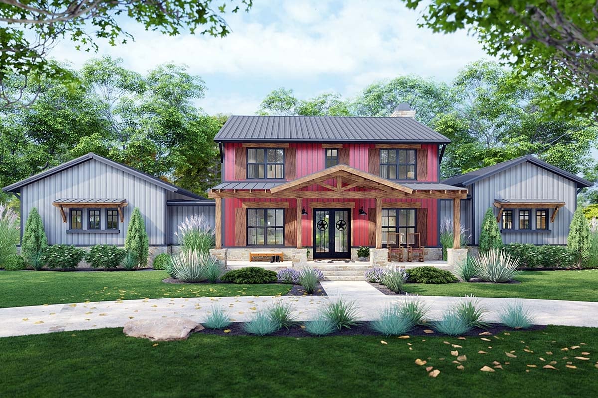 Barndominium, Country, Farmhouse Plan with 3177 Sq. Ft., 3 Bedrooms, 3 Bathrooms, 3 Car Garage Elevation