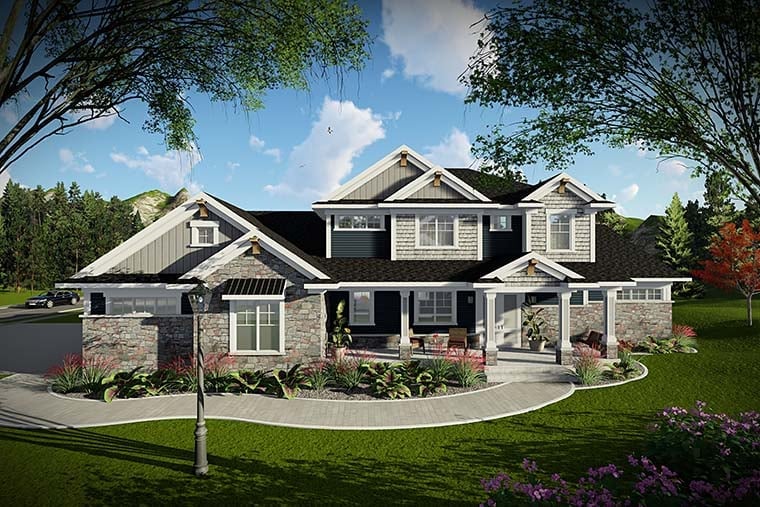 Country, Craftsman, Traditional Plan with 3485 Sq. Ft., 4 Bedrooms, 4 Bathrooms, 4 Car Garage Picture 2