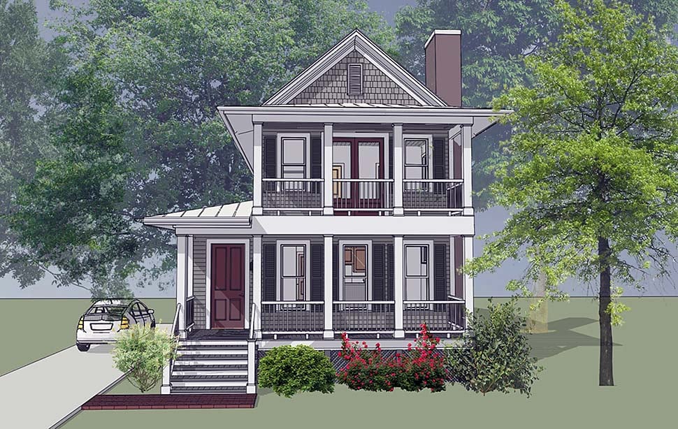Colonial, Southern Plan with 1618 Sq. Ft., 3 Bedrooms, 3 Bathrooms Elevation