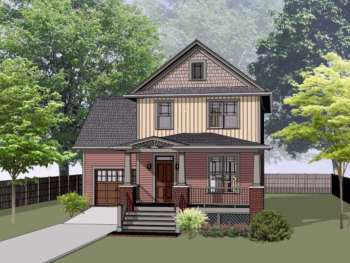 Bungalow, Craftsman Plan with 1238 Sq. Ft., 3 Bedrooms, 3 Bathrooms, 1 Car Garage Elevation