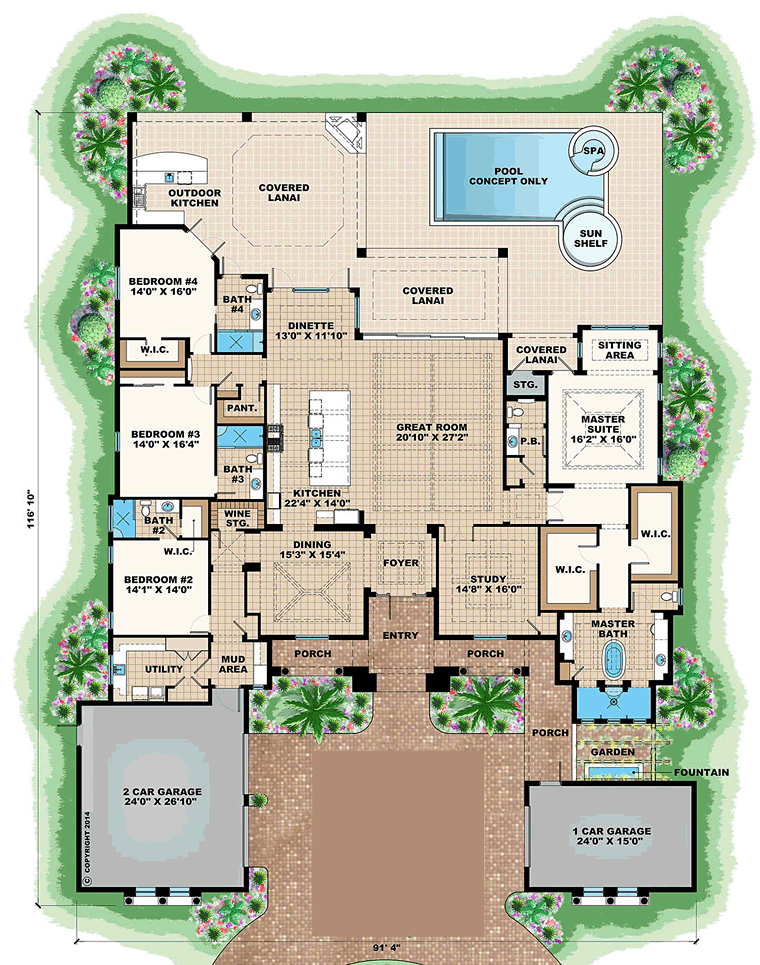 Plan 75940 | Mediterranean Style with 4 Bed, 5 Bath, 3 Car Garage