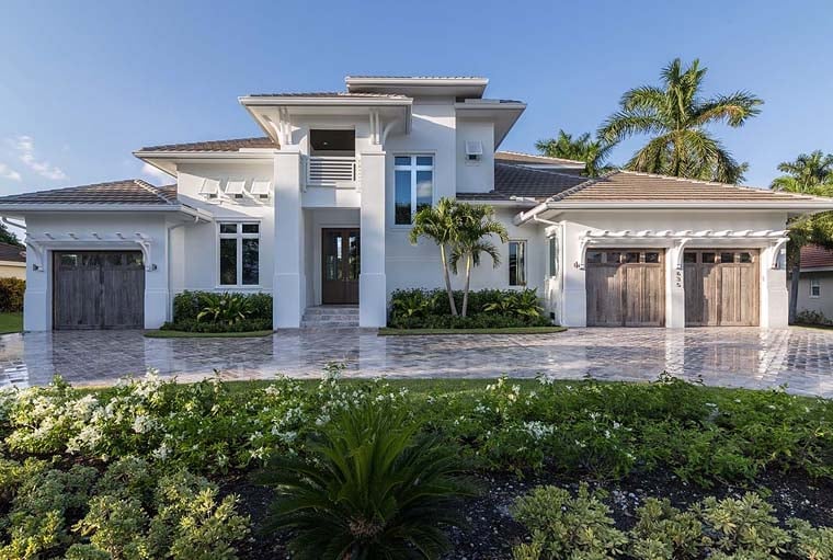 Coastal, Florida, Mediterranean Plan with 4346 Sq. Ft., 4 Bedrooms, 5 Bathrooms, 3 Car Garage Picture 2