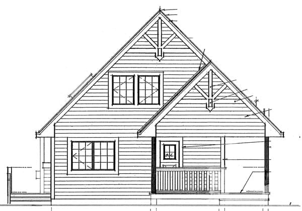 Cabin, Contemporary Plan with 1370 Sq. Ft., 3 Bedrooms, 2 Bathrooms Rear Elevation