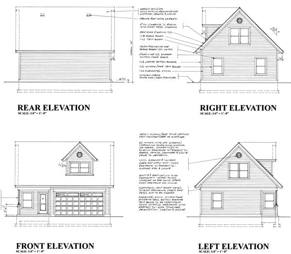 Plan, 2 Car Garage Rear Elevation