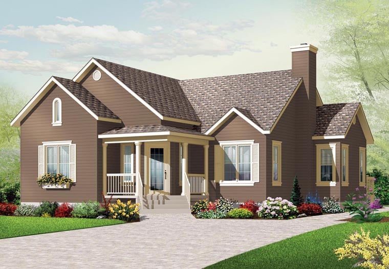 Country Plan with 1201 Sq. Ft., 3 Bedrooms, 1 Bathrooms Elevation