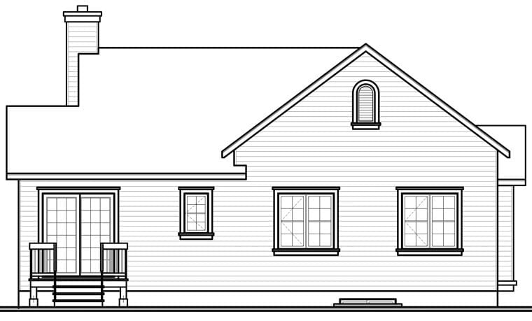 Country Plan with 1201 Sq. Ft., 3 Bedrooms, 1 Bathrooms Rear Elevation