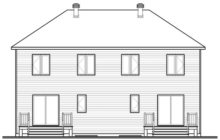 Traditional Multi-Family Plan 76240 with 6 Bed, 3 Bath Rear Elevation