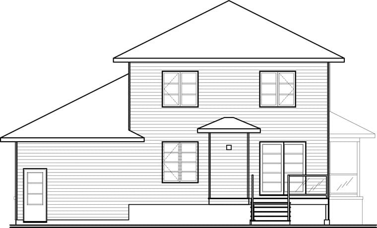 Contemporary, Modern Plan with 1768 Sq. Ft., 3 Bedrooms, 3 Bathrooms, 1 Car Garage Rear Elevation