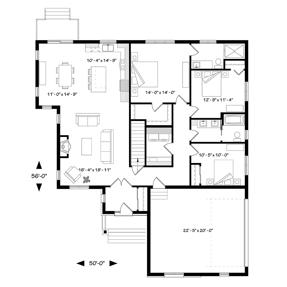 House Plan 76489 Level One