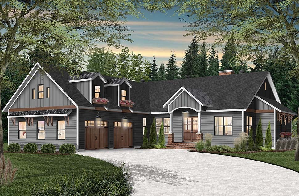 Cottage, Craftsman, Farmhouse Plan with 3249 Sq. Ft., 3 Bedrooms, 3 Bathrooms, 2 Car Garage Picture 2