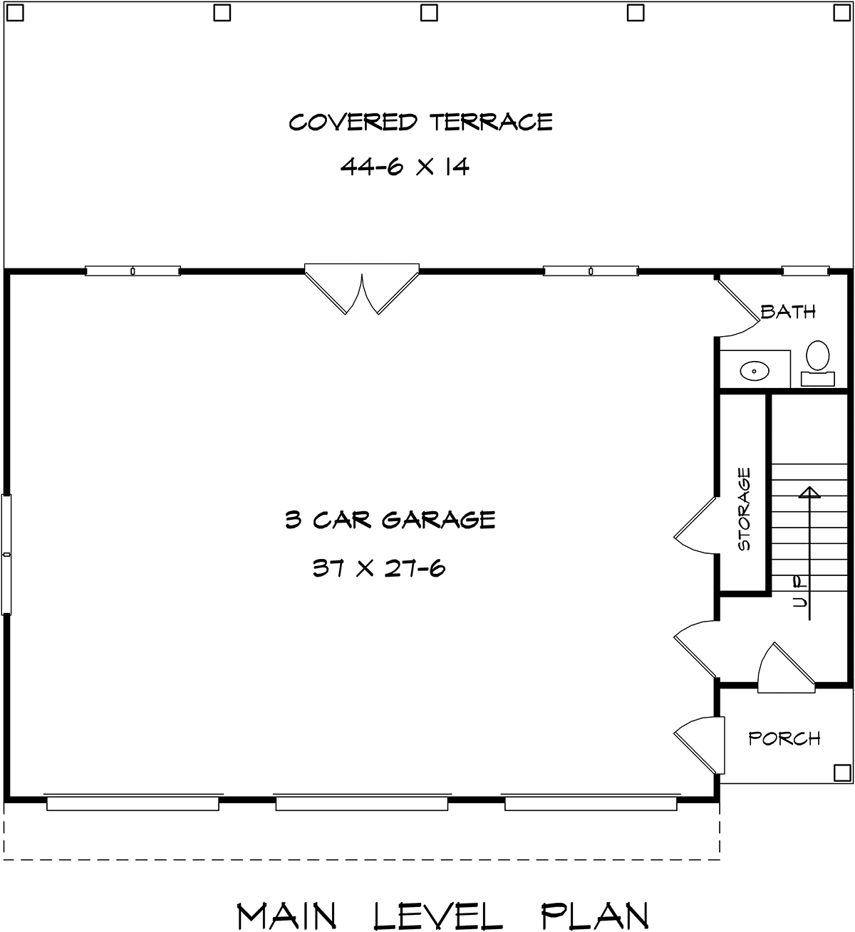 Traditional Garage-Living Plan 76708 with 1 Bed, 1 Bath, 3 Car Garage Level One