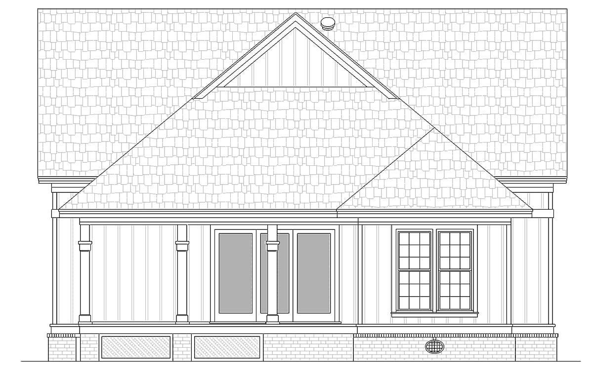 Cottage, Southern Plan with 1082 Sq. Ft., 2 Bedrooms, 2 Bathrooms Rear Elevation