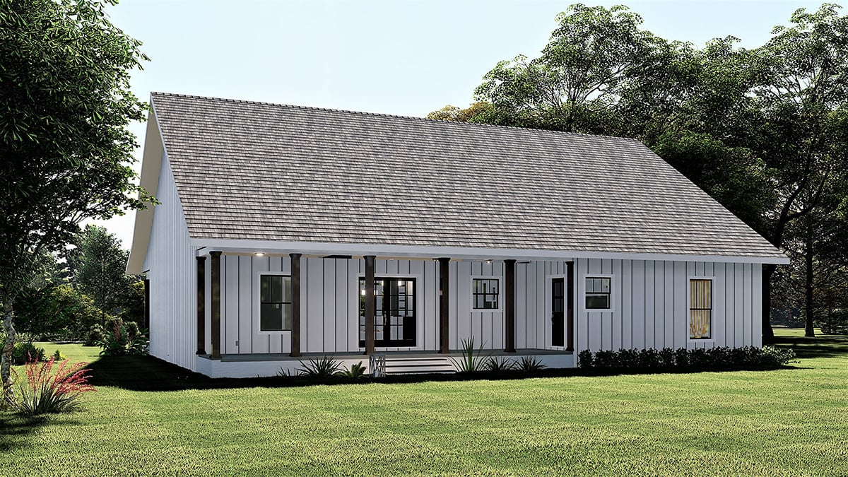 Country, Farmhouse, Southern House Plan 77416 with 4 Bed, 2 Bath Rear Elevation