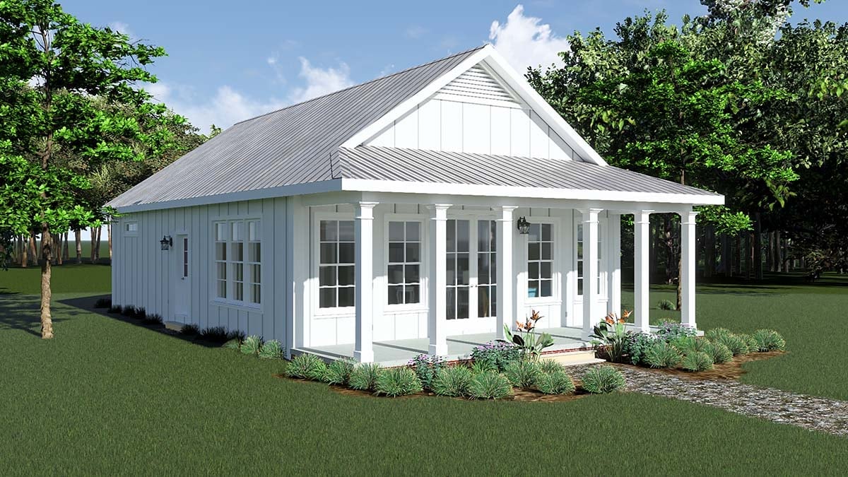 Cottage, Country, Farmhouse, Southern, Traditional Plan with 1158 Sq. Ft., 2 Bedrooms, 2 Bathrooms Picture 2