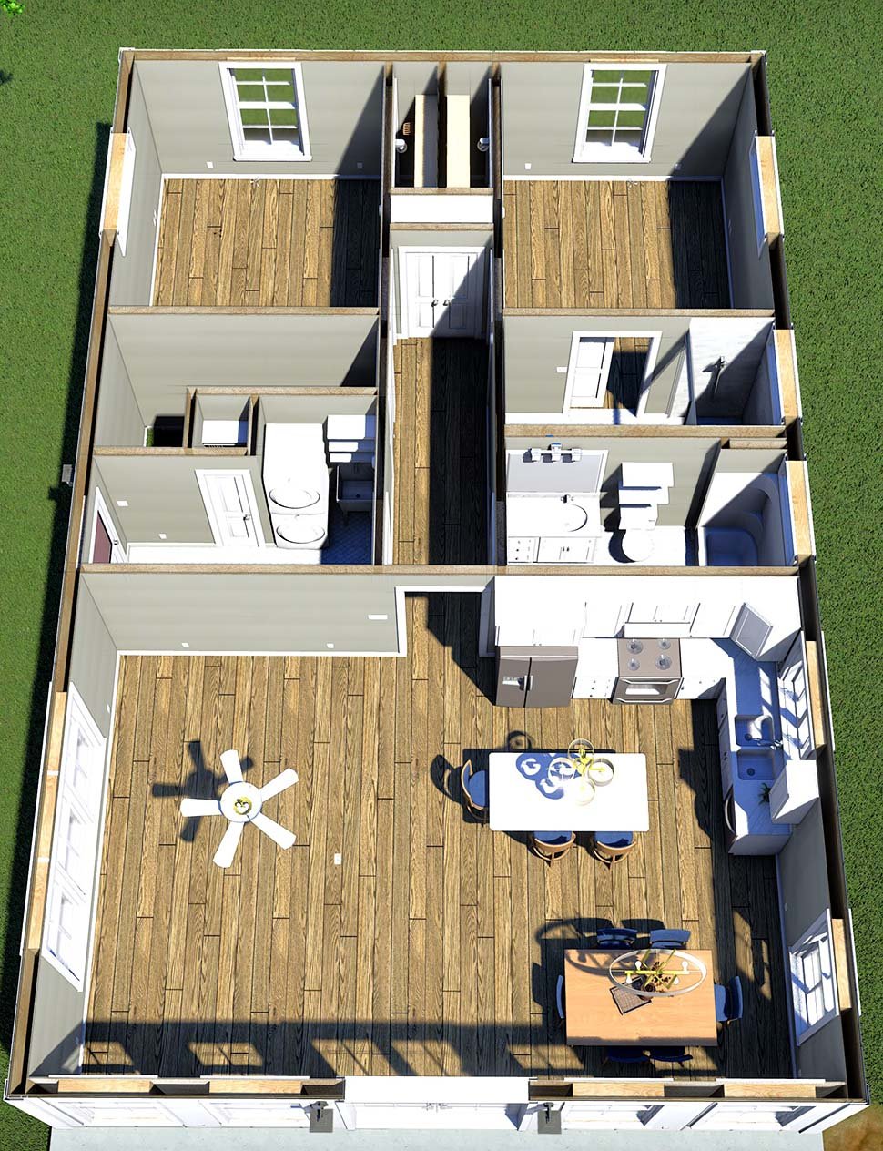 Cottage, Country, Farmhouse, Southern, Traditional Plan with 1158 Sq. Ft., 2 Bedrooms, 2 Bathrooms Picture 3