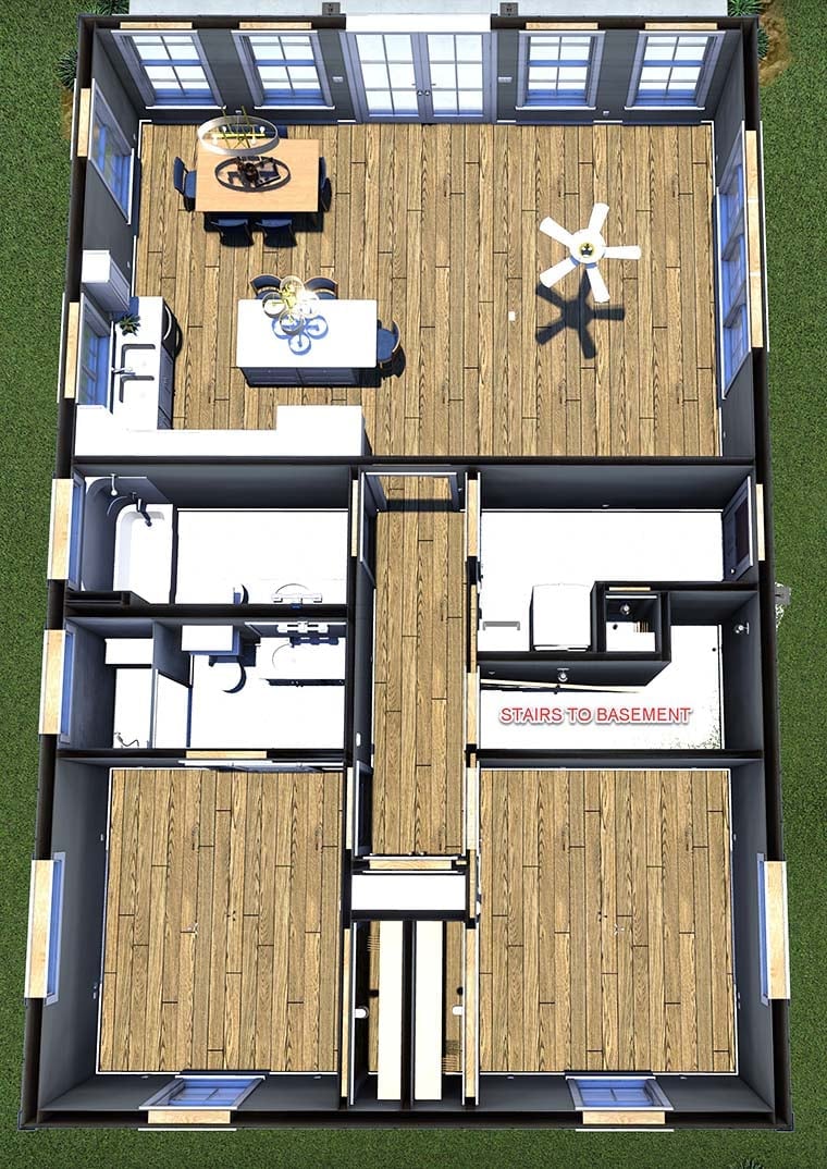 Cottage, Country, Farmhouse, Southern, Traditional Plan with 1158 Sq. Ft., 2 Bedrooms, 2 Bathrooms Picture 5