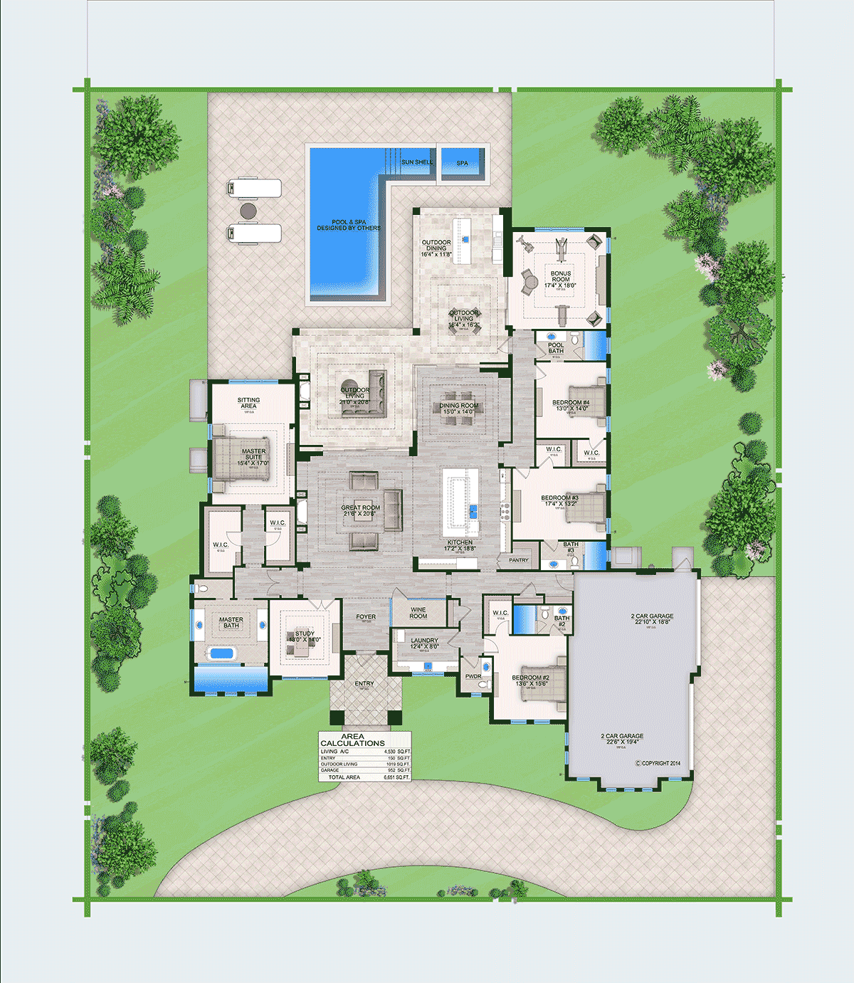 Modern House Plan 77619 with 4 Bed, 5 Bath, 4 Car Garage Level One