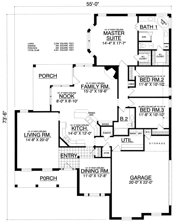 Plan 77720 | European Style with 3 Bed, 2 Bath, 2 Car Garage