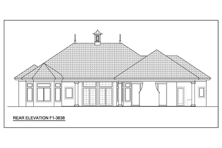 Mediterranean Plan with 3638 Sq. Ft., 3 Bedrooms, 4 Bathrooms, 2 Car Garage Rear Elevation