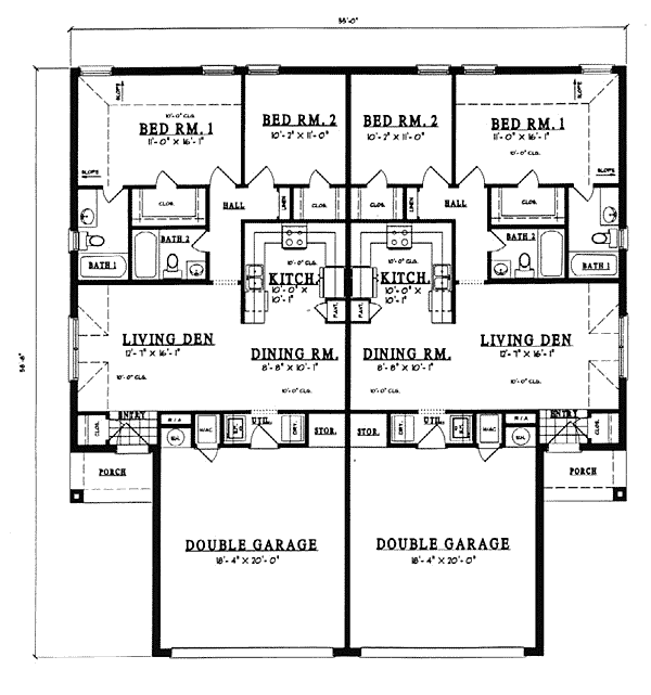European, One-Story Multi-Family Plan 79050 with 4 Bed, 4 Bath, 4 Car Garage Level One