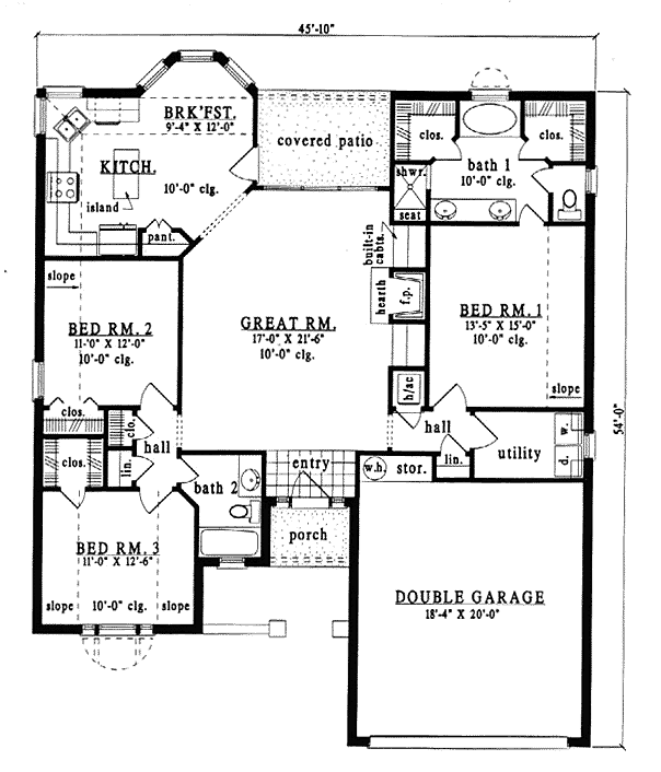 Plan 79109 OneStory Style with 3 Bed, 2 Bath, 2 Car Garage