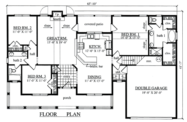 Plan 79278 | One-Story Style with 3 Bed, 2 Bath, 2 Car Garage