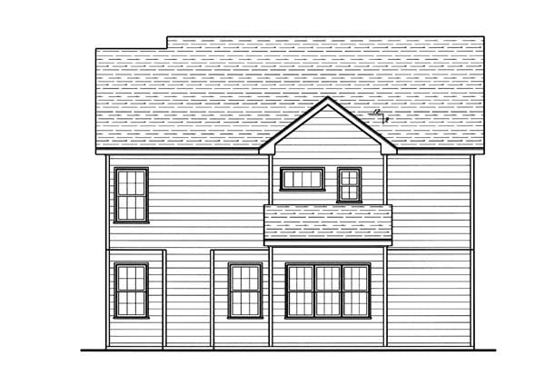 Craftsman Plan with 1904 Sq. Ft., 3 Bedrooms, 2 Bathrooms, 2 Car Garage Rear Elevation