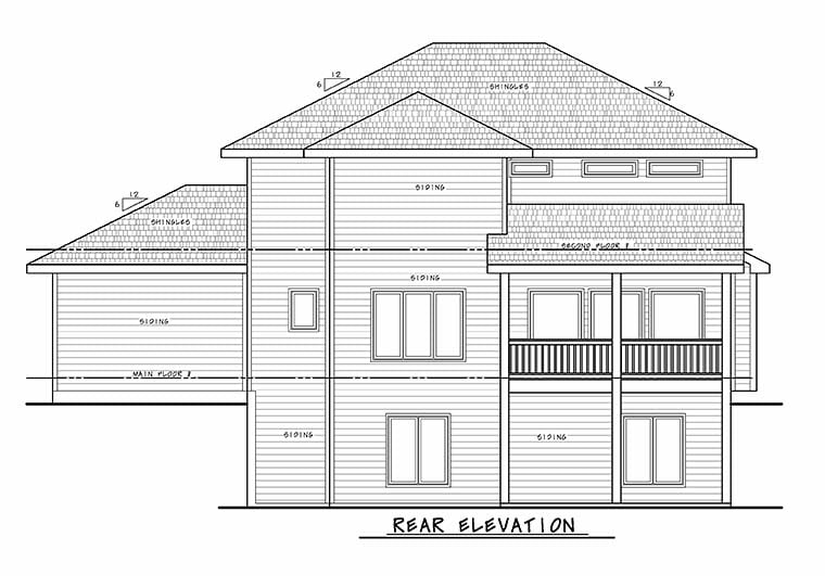 Traditional Plan with 3296 Sq. Ft., 5 Bedrooms, 4 Bathrooms, 3 Car Garage Rear Elevation