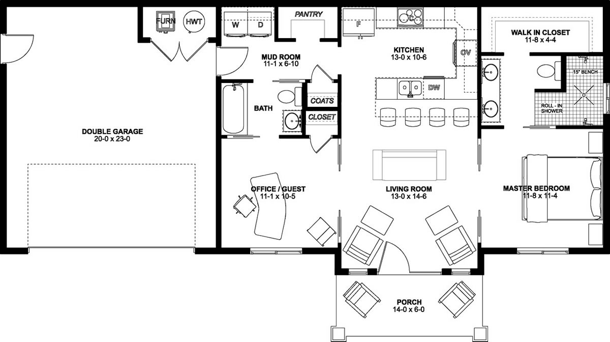 Bungalow, Cottage, Farmhouse, Ranch House Plan 80509 with 2 Bed, 2 Bath, 2 Car Garage Level One