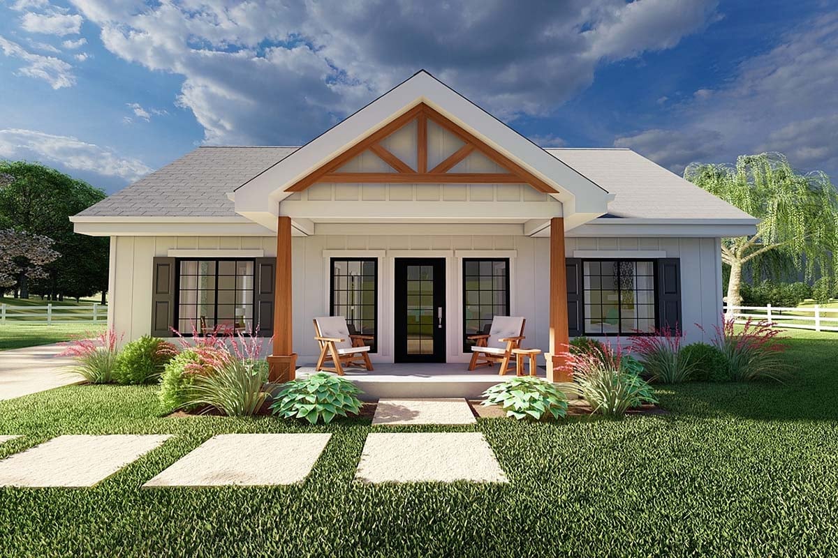 Country, Craftsman, Farmhouse, Ranch Plan with 988 Sq. Ft., 2 Bedrooms, 2 Bathrooms Elevation