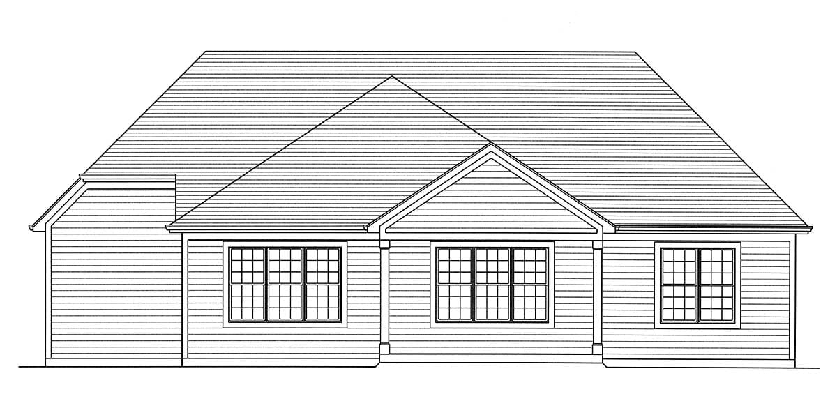 Traditional Plan with 1867 Sq. Ft., 3 Bedrooms, 3 Bathrooms, 2 Car Garage Rear Elevation