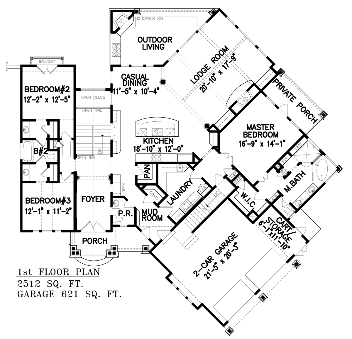 Bungalow, Craftsman, Ranch House Plan 80747 with 3 Bed, 2 Bath, 2 Car Garage Level One
